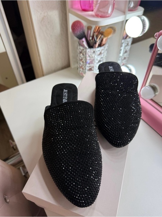JustFab Shoes - JustFab Black Rhinestone Pointed Toe Mules